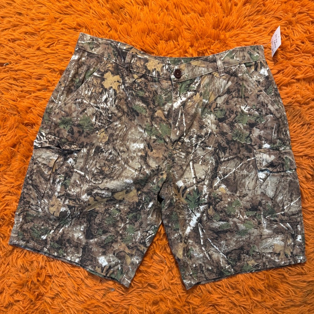 Mens Camouflage Cargo Shorts 36w Forest Tree Camo Hunting Hiking Outdoor Brown
